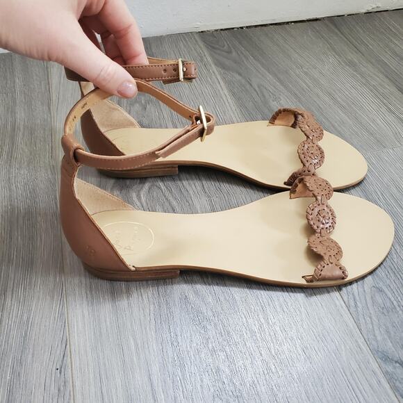 Jack Rogers Sandals Womens Size 10 Brown Tan Lauren Ankle Strap Flat Medallion - Picture 1 of 7